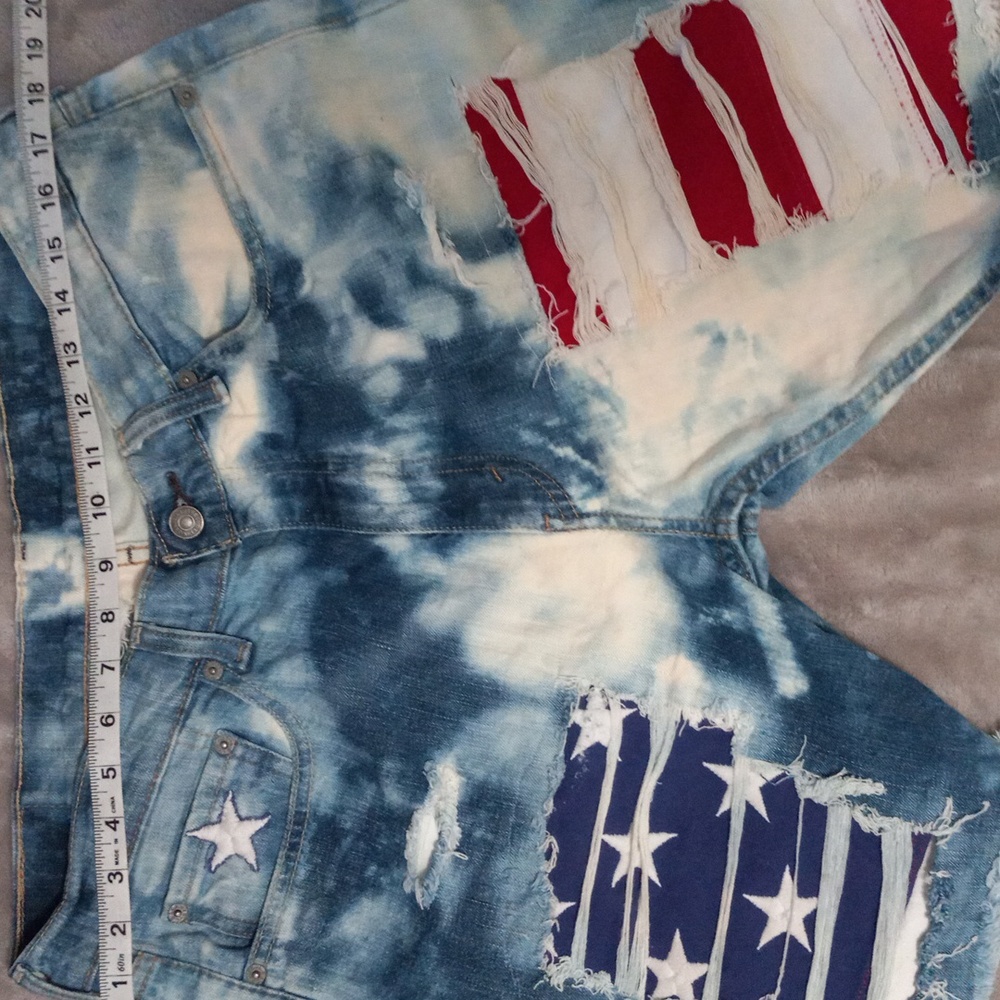 Levi 505 waste American flag shorts custom made.